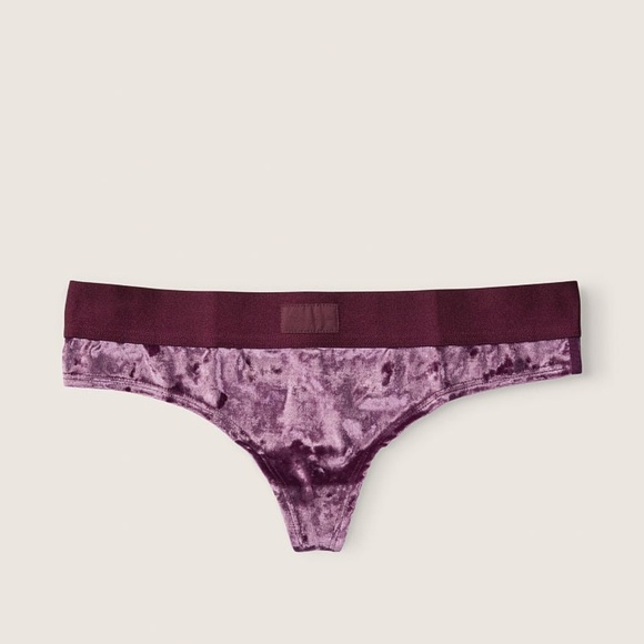 Victoria's Secret PINK Velvet Thong Panty Rich Maroon Small NEW - Picture 1 of 3